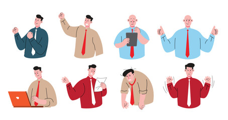 Businessman Character Set with Various Expressions vector illustration