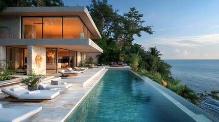 Contemporary home with an infinity pool and tropical landscaping