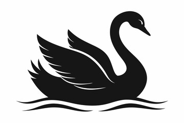 black swan vector illustration on the lake,
 black swan silhouette vector icon, black swan on white background.
