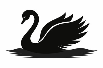 Fototapeta premium black swan vector illustration on the lake, black swan silhouette vector icon, black swan on white background.