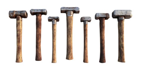 Pack Hammer Set Against Transparent Background for Construction Branding, DIY Promotion, or Hardware Design Projects