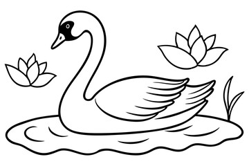 swan on the lake,swan line art icon on white background.