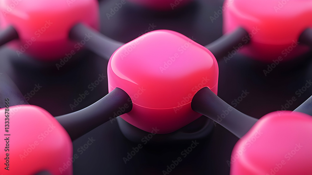 Poster pink and black glossy cubes network abstract 3d rendering