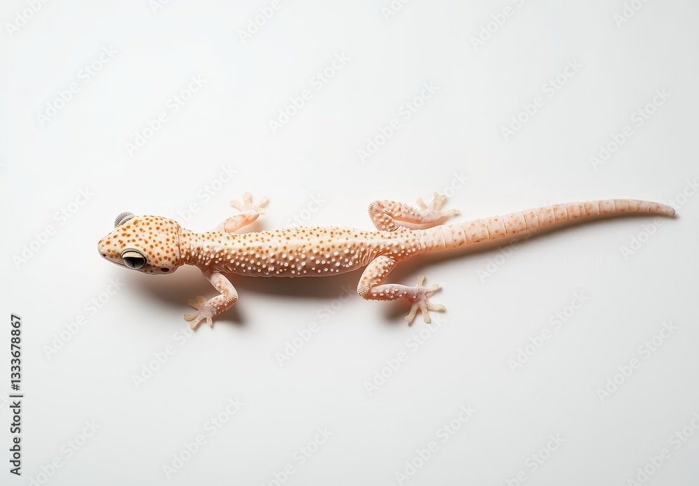 Poster close-up of a leopard gecko with distinctive spots and texture on a white background for animal phot