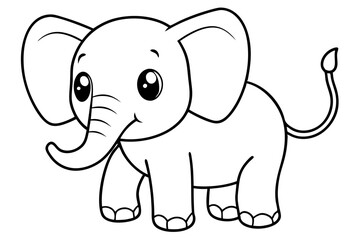 elephant cartoon coloring page,line art elephant silhouette vector, cute elephant head outline art, silhouettes of elephant  face symbol icon illustration on white background.