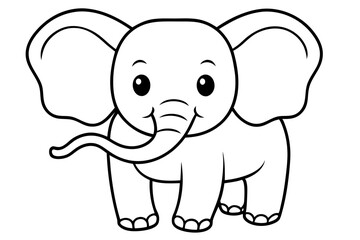 elephant cartoon coloring page,line art elephant silhouette vector, cute elephant head outline art, silhouettes of elephant  face symbol icon illustration on white background.