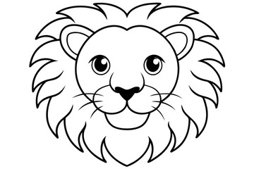Fototapeta premium cute lion head line art icon, lion head mascot symbol, lion head silhouette vector, lion head vector illustration, lion cartoon isolated on white background
