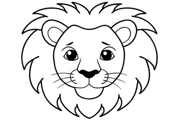 cute lion head line art icon, lion head mascot symbol, lion head silhouette vector, lion head vector illustration, lion cartoon isolated on white background