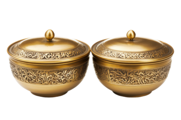 Isolated Two Ornate Golden Bowls