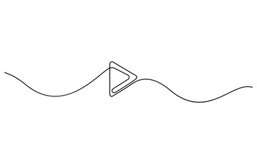 Continuous line drawing of play icon. Media, Video or music player button in linear style. One line drawing, Play icon in continuous line drawing style.