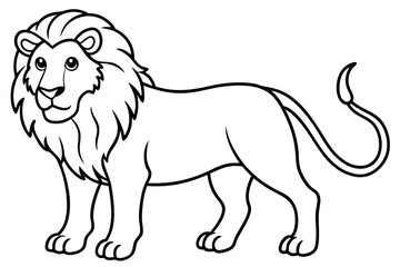 lion coloring book page, lion cartoon character, lion vector illustration, vector illustration of a cartoon lion, jumping lion on white background. 