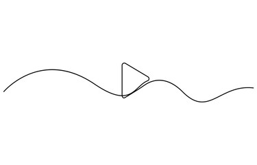 Continuous line drawing of play icon. Media, Video or music player button in linear style. One line drawing, Play icon in continuous line drawing style.