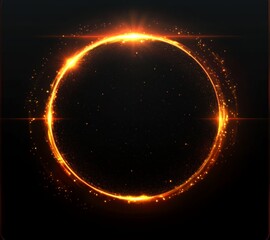 Abstract golden ring graphic design, dark background, glowing, elegant