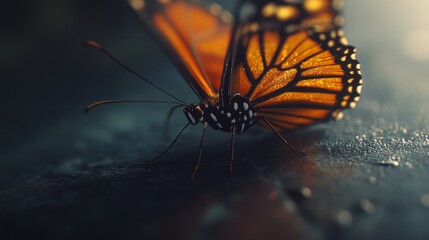 Close Up of Monarch Butterfly on Dark Surface