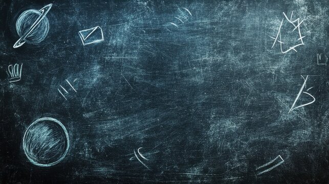 Chalkboard Background with Space Drawings and Abstract Shapes