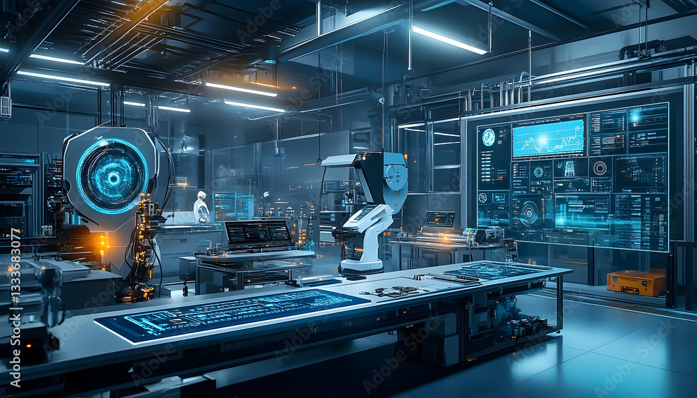 Poster futuristic robotics lab with ai