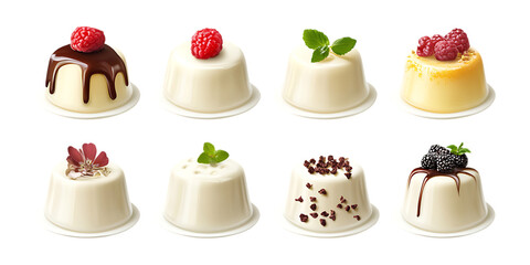 Pack Panna Cotta Set on Transparent Background for Dessert, Gourmet, and Restaurant Illustrations