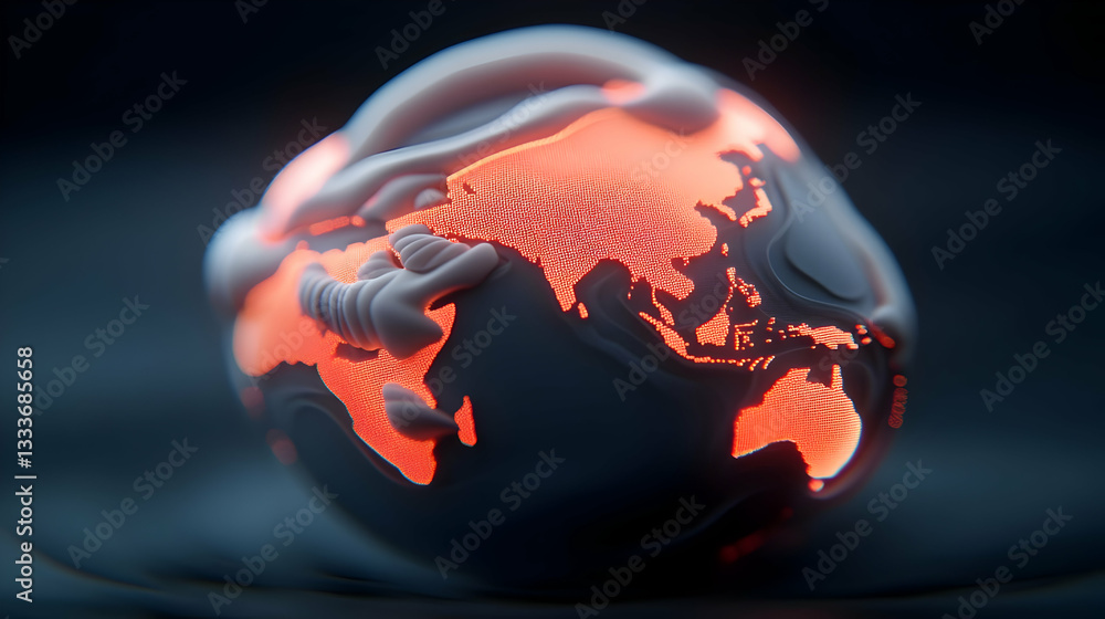 Poster glowing global network map with data transfers