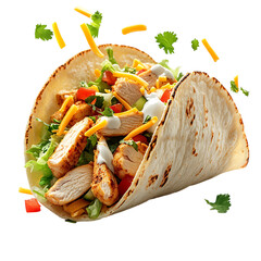 Fresh Chicken Taco with Shredded Lettuce and Cheese Isolated on Transparent Background