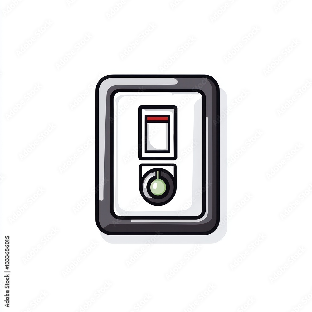 Poster light switch icon in black, sharp and minimalist design representing electrical control on a white b