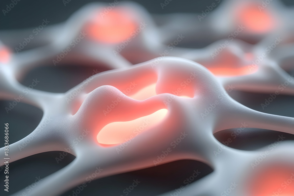 Poster glowing neural network visualization: abstract white and orange 3d render