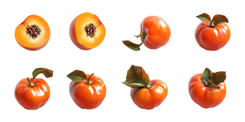 Pack Persimmon Fruit Set on Transparent Background for Food, Market, and Health Illustrations