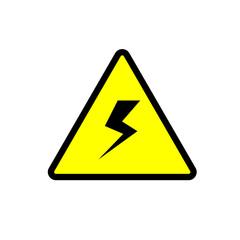 Bright yellow triangular warning sticker featuring a bold black lightning bolt icon, indicating high voltage or electrical danger. Suitable for safety signs in industrial and workplace settings