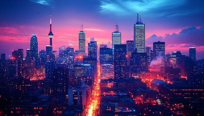 Fototapeta premium Toronto Skyline at Dusk, City Lights