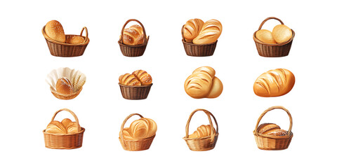 Pack Bread in Basket Set on Transparent Background for Breakfast, Bakery, and Dining