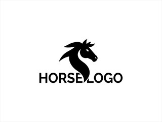 Dynamic black silhouette of a running horse logo.