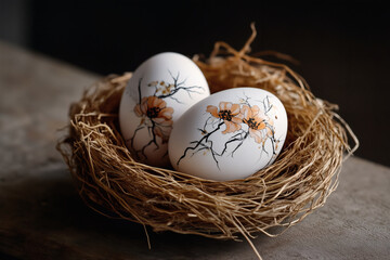 Obraz premium Decorated Easter eggs in nest.