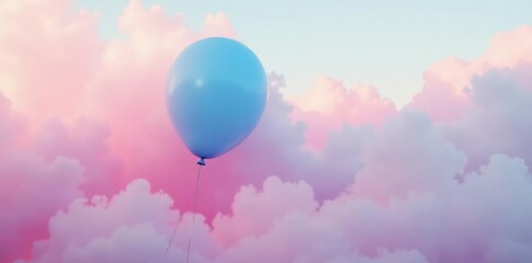 Obraz premium Soft pink fog surrounds a pastel blue balloon, colorful, fog