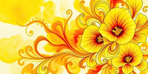 Vibrant Yellow Floral Design Abstract Watercolor Flowers Artistic Botanical Illustration