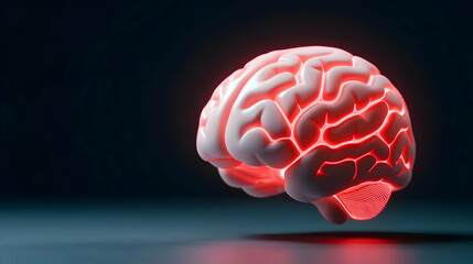 Glowing Red Brain in Dark Background