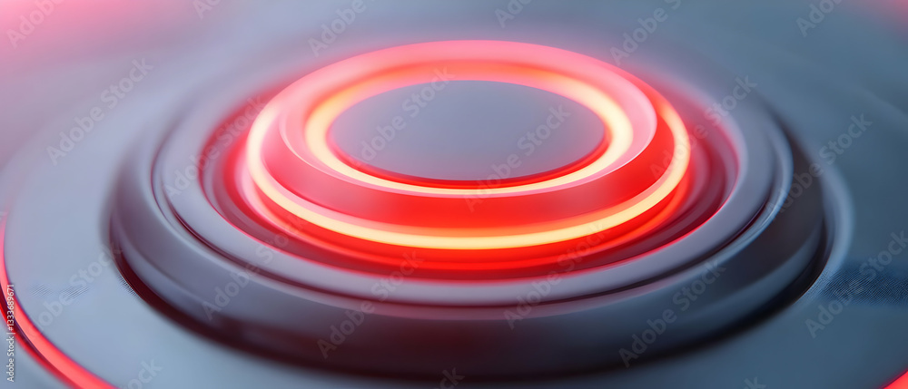 Poster glowing red circular button on dark grey surface