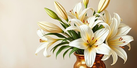 Obraz premium Elegant White Lilies in Gold Vase Floral Still Life Home Decor