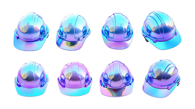 Pack Hard Hat Set Against Transparent Background for Construction Branding, Safety Promotion, or Industrial Design Projects