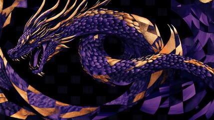 Obraz premium Purple And Gold Dragon Digital Art Pixelated Fantasy Creature