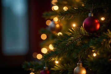 Twinkling fairy lights adorn the Christmas tree, String Lights, Holiday Decor, Christmas Decorations
