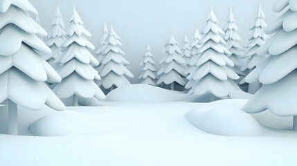 Snowy Winter Forest Landscape with Christmas Trees