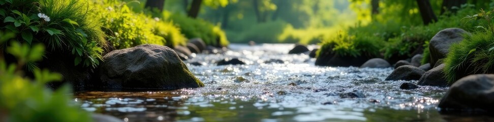 Fototapeta premium A babbling brook emerging from a mountain spring, water, brook