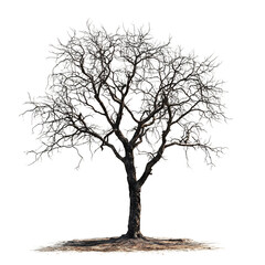 Burned Tree with White Leaves Isolated on Transparent Background