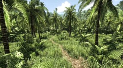 Lush tropical path, island paradise