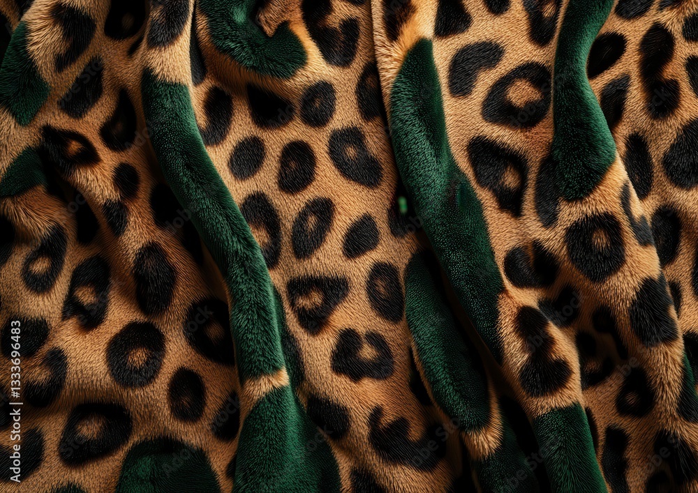 Poster close-up of soft leopard print fabric with rich green accents showcasing texture and color contrast 