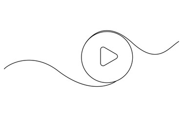 Continuous line drawing of play icon. Media, Video or music player button in linear style. One line drawing, Play icon in continuous line drawing style.