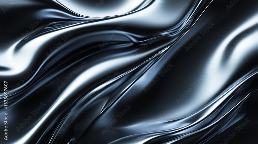 Poster abstract metallic fluid background with smooth flowing reflective surface details