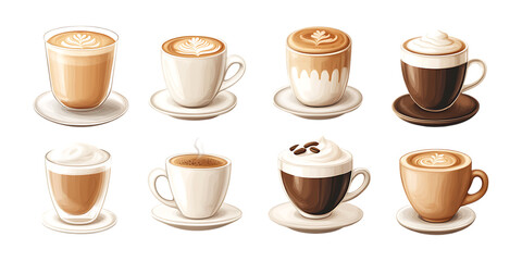 Pack Latte Coffee Set Against Transparent Background for Cafe Branding, Beverage Promotion, or Coffee Culture Design Projects