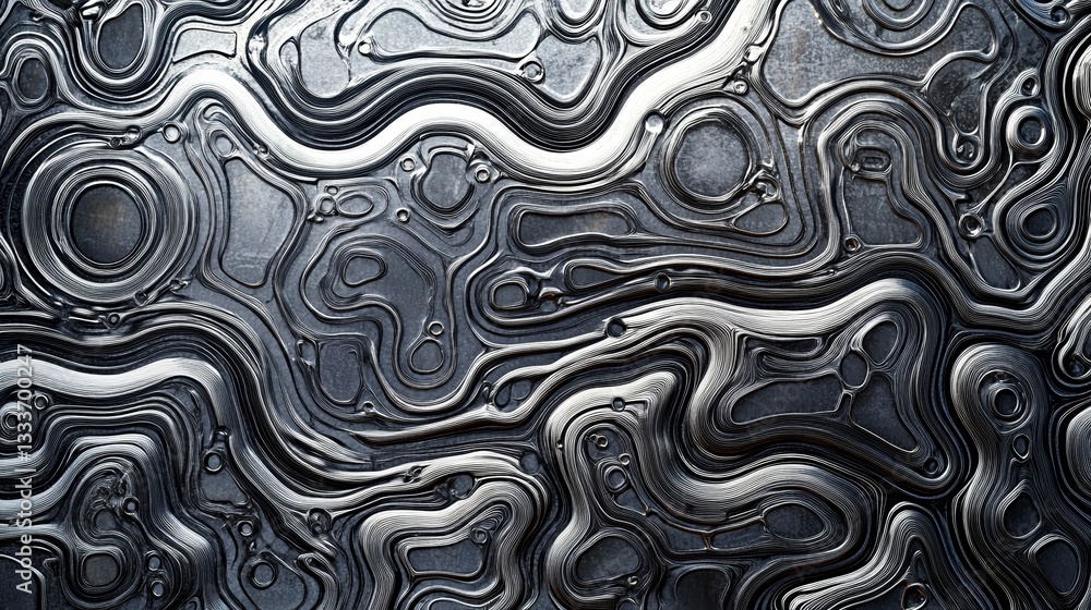 Poster abstract metallic lines and curves with organic flow creates a unique texture