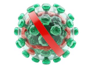 Isolated 3D Render of Virus with Red Prohibition Sign