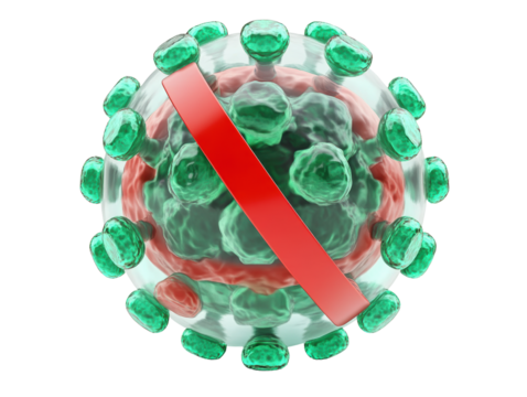 Isolated 3D Render of Virus with Red Prohibition Sign